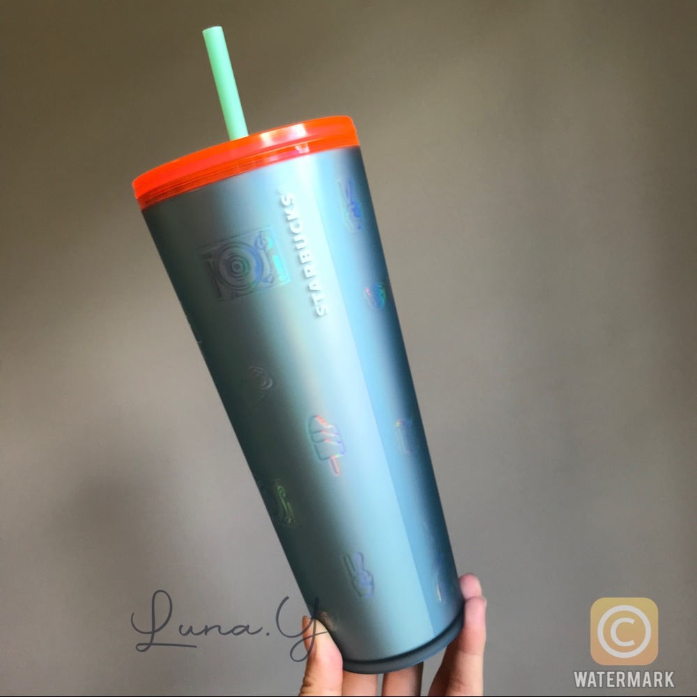 Starbucks Back to School Holographic Icon Toss Blue Soft Touch Venti Tumbler Cup